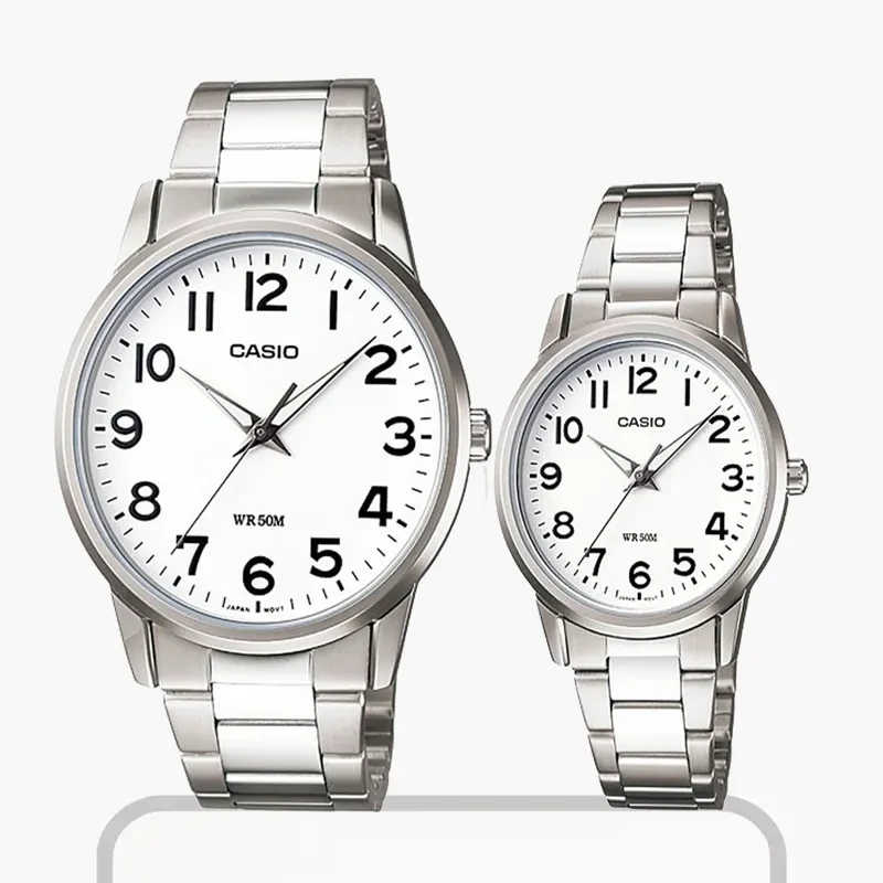 Casio Numeric White Dial Couple Watch- MTP/LTP-1303D-7B